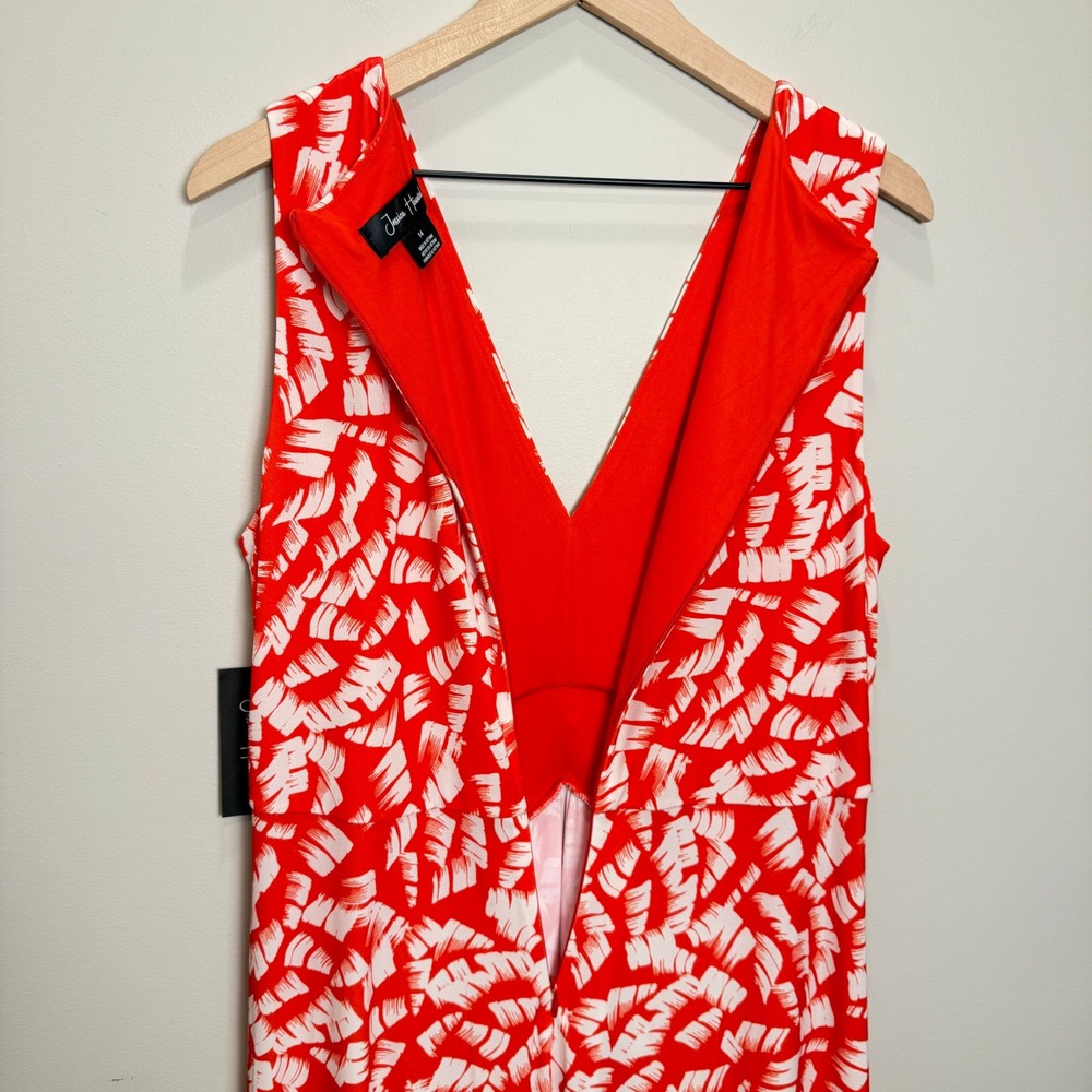 NWT Jessica Howard 14 Pleated Front Maxi Dress Sleeveless Red White Print Jersey - Picture 8 of 14